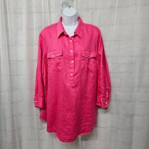 Lauren Ralph Lauren Blouse Pink Popover Linen Preppy Minimalist Beach Summer 2X